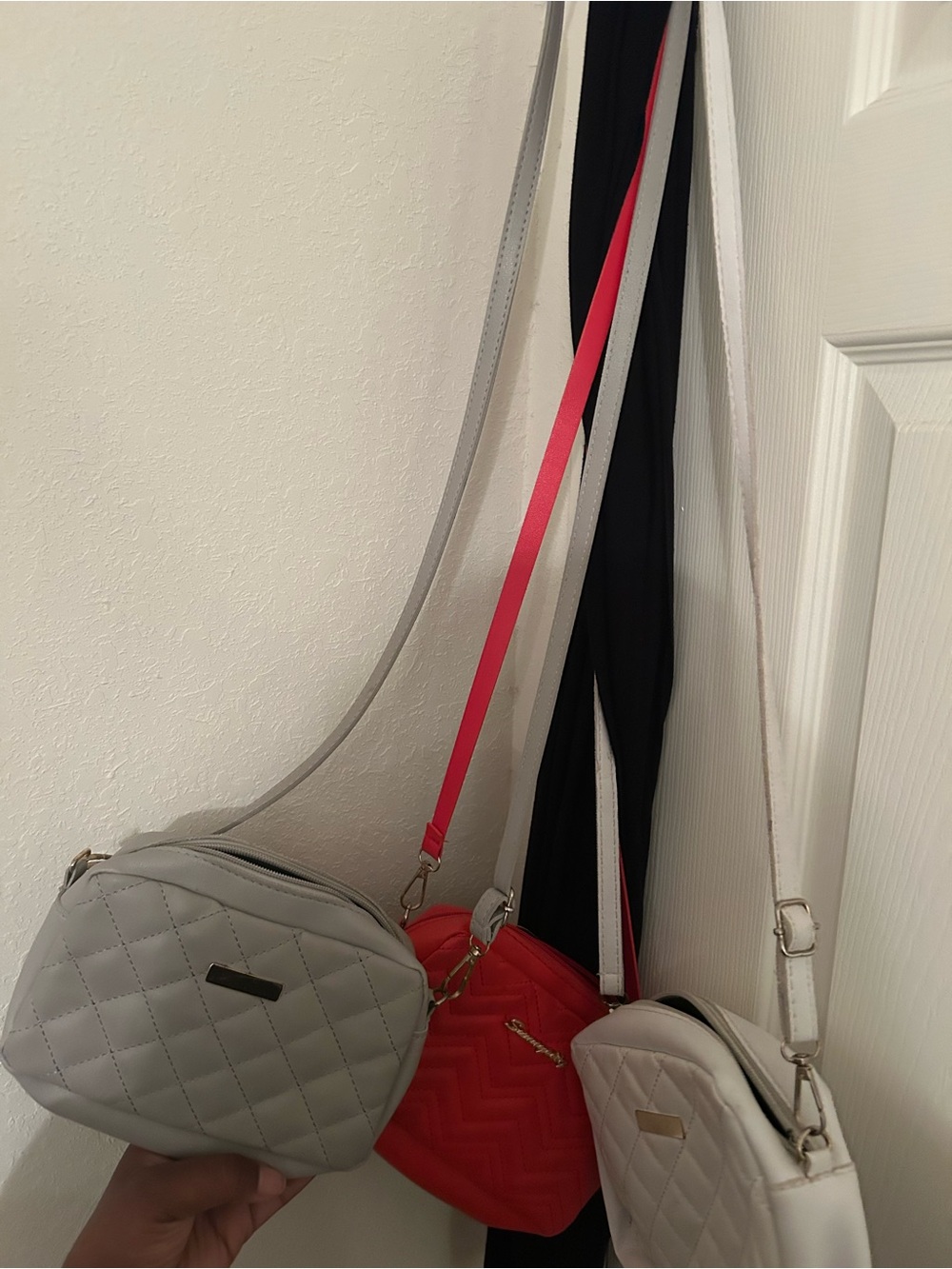 Women’s Quilted Crossbody Bag - Gray and Red